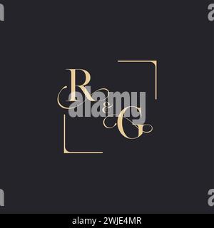 RG simple concept of wedding outline logo and square of initial design gold in white background Stock Vector
