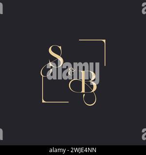 SB simple concept of wedding outline logo and square of initial design gold in white background Stock Vector
