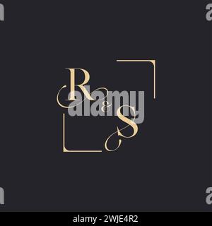 RS simple concept of wedding outline logo and square of initial design gold in white background Stock Vector