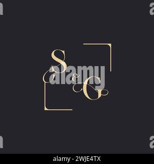 SG simple concept of wedding outline logo and square of initial design gold in white background Stock Vector