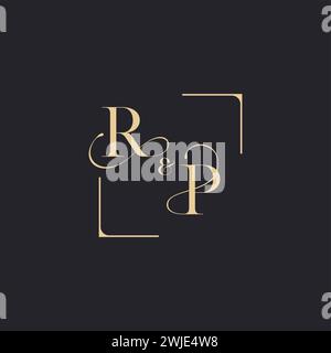 RP simple concept of wedding outline logo and square of initial design gold in white background Stock Vector