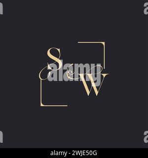 SW simple concept of wedding outline logo and square of initial design gold in white background Stock Vector