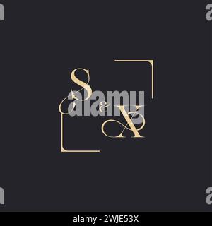 SX simple concept of wedding outline logo and square of initial design gold in white background Stock Vector