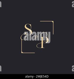 SP simple concept of wedding outline logo and square of initial design gold in white background Stock Vector