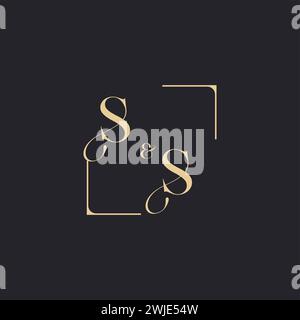 SS simple concept of wedding outline logo and square of initial design gold in white background Stock Vector