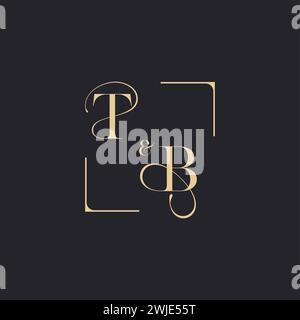 TB simple concept of wedding outline logo and square of initial design gold in white background Stock Vector
