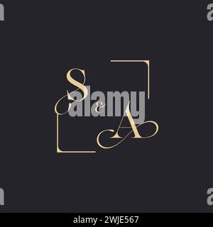 SA simple concept of wedding outline logo and square of initial design gold in white background Stock Vector