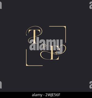 TE simple concept of wedding outline logo and square of initial design gold in white background Stock Vector