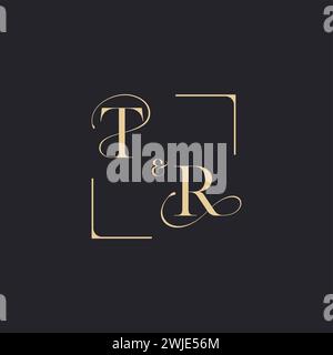 TR simple concept of wedding outline logo and square of initial design gold in white background Stock Vector