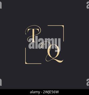 TQ simple concept of wedding outline logo and square of initial design gold in white background Stock Vector
