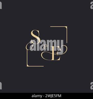 SE simple concept of wedding outline logo and square of initial design gold in white background Stock Vector