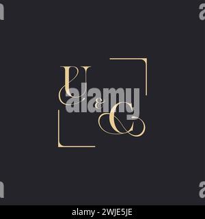 UC simple concept of wedding outline logo and square of initial design gold in white background Stock Vector
