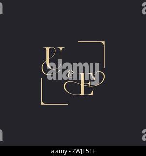 UE simple concept of wedding outline logo and square of initial design gold in white background Stock Vector