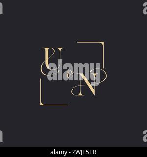 UN simple concept of wedding outline logo and square of initial design gold in white background Stock Vector