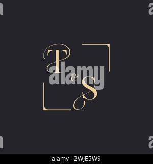 TS simple concept of wedding outline logo and square of initial design gold in white background Stock Vector