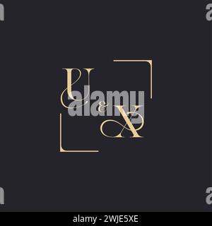 UX simple concept of wedding outline logo and square of initial design gold in white background Stock Vector