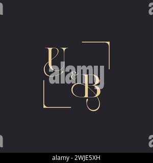 UB simple concept of wedding outline logo and square of initial design gold in white background Stock Vector
