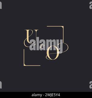 UO simple concept of wedding outline logo and square of initial design gold in white background Stock Vector