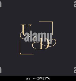 UD simple concept of wedding outline logo and square of initial design gold in white background Stock Vector