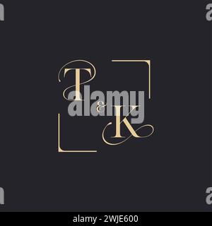 TK simple concept of wedding outline logo and square of initial design gold in white background Stock Vector