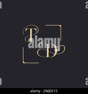 TD simple concept of wedding outline logo and square of initial design gold in white background Stock Vector
