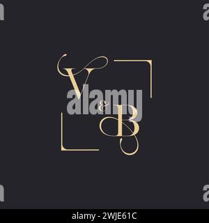 VB simple concept of wedding outline logo and square of initial design gold in white background Stock Vector