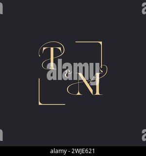 TM simple concept of wedding outline logo and square of initial design gold in white background Stock Vector