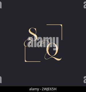 SQ simple concept of wedding outline logo and square of initial design gold in white background Stock Vector