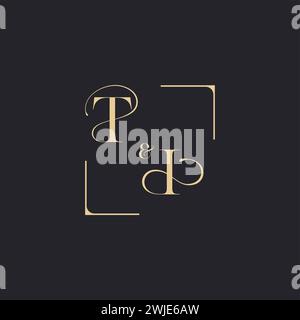 TI simple concept of wedding outline logo and square of initial design gold in white background Stock Vector