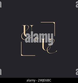 UU simple concept of wedding outline logo and square of initial design gold in white background Stock Vector