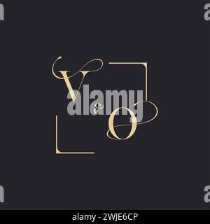 VO simple concept of wedding outline logo and square of initial design gold in white background Stock Vector