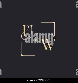 UW simple concept of wedding outline logo and square of initial design gold in white background Stock Vector
