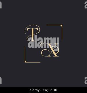TX simple concept of wedding outline logo and square of initial design gold in white background Stock Vector