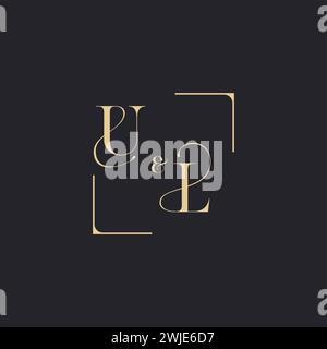 UL simple concept of wedding outline logo and square of initial design gold in white background Stock Vector