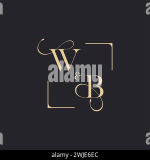 WB simple concept of wedding outline logo and square of initial design gold in white background Stock Vector