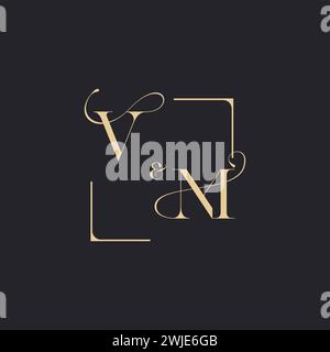 VM simple concept of wedding outline logo and square of initial design gold in white background Stock Vector