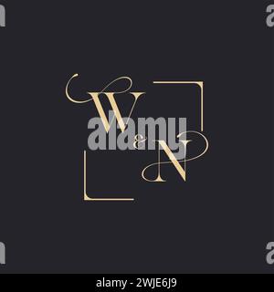 WN simple concept of wedding outline logo and square of initial design gold in white background Stock Vector