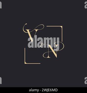 VN simple concept of wedding outline logo and square of initial design gold in white background Stock Vector