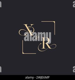XR simple concept of wedding outline logo and square of initial design gold in white background Stock Vector