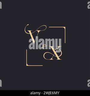 VX simple concept of wedding outline logo and square of initial design gold in white background Stock Vector