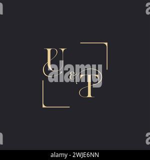UT simple concept of wedding outline logo and square of initial design gold in white background Stock Vector