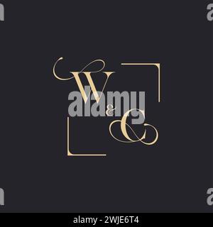 WC simple concept of wedding outline logo and square of initial design gold in white background Stock Vector
