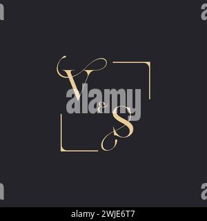 VS simple concept of wedding outline logo and square of initial design gold in white background Stock Vector