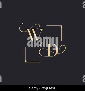 WD simple concept of wedding outline logo and square of initial design gold in white background Stock Vector