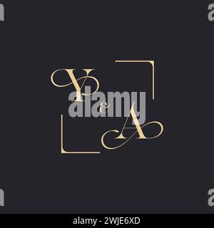 YA simple concept of wedding outline logo and square of initial design gold in white background Stock Vector