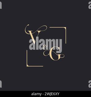 VG simple concept of wedding outline logo and square of initial design gold in white background Stock Vector
