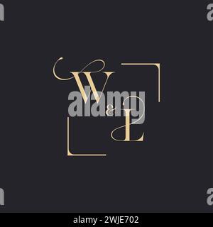 WL simple concept of wedding outline logo and square of initial design gold in white background Stock Vector