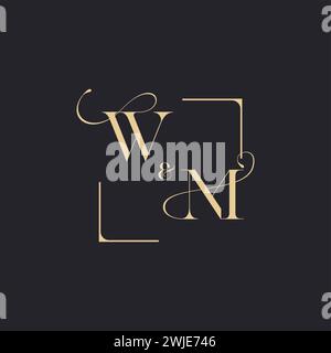 WM simple concept of wedding outline logo and square of initial design gold in white background Stock Vector