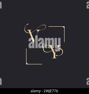 VY simple concept of wedding outline logo and square of initial design gold in white background Stock Vector