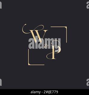 WP simple concept of wedding outline logo and square of initial design gold in white background Stock Vector